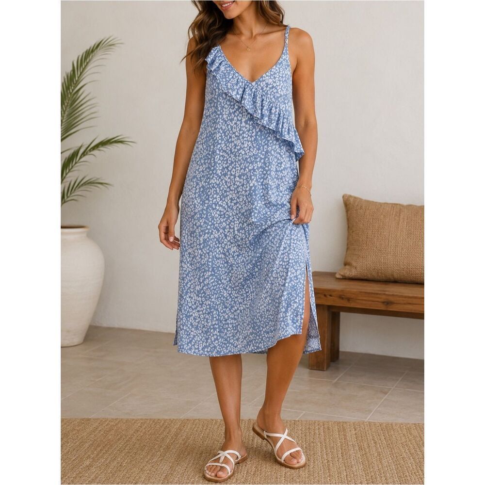 Jak & Rae white and blue sleeveless midi sundress size S